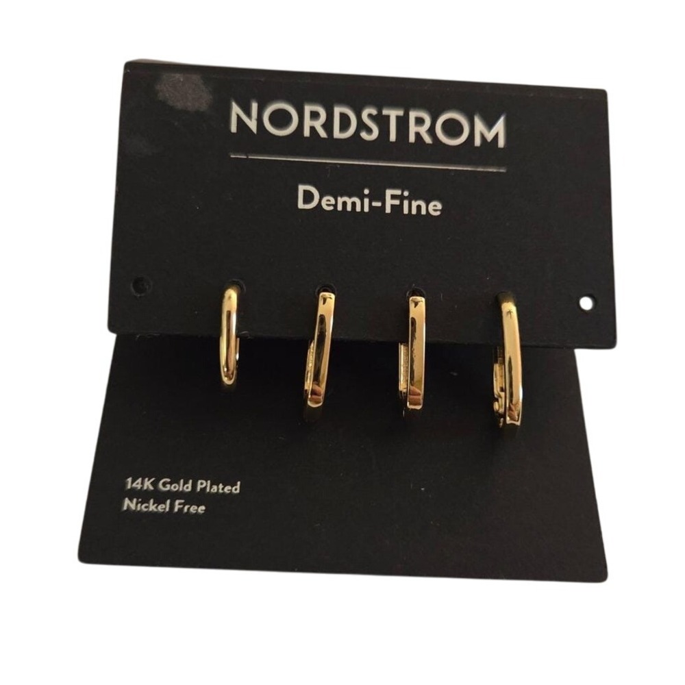 Nordstrom Demi Fine 14K Gold Plated Hoop Earrings Nickel Free Set NEW